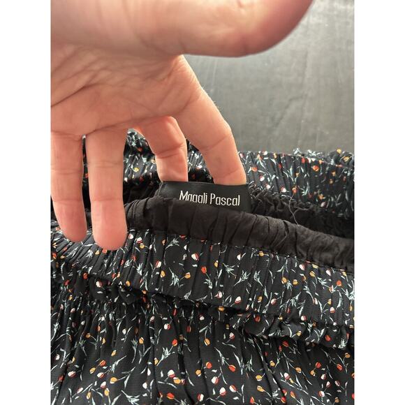 Magali Pascal womens Tiered Mini Skirt Elastic Waist Navy Floral Print M Ruffled - Picture 4 of 10